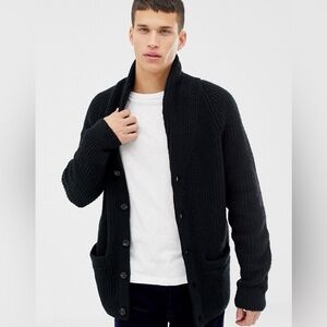 Abercrombie and Fitch Cotton Knit Navy Blue Cardigan Mens Medium Thick